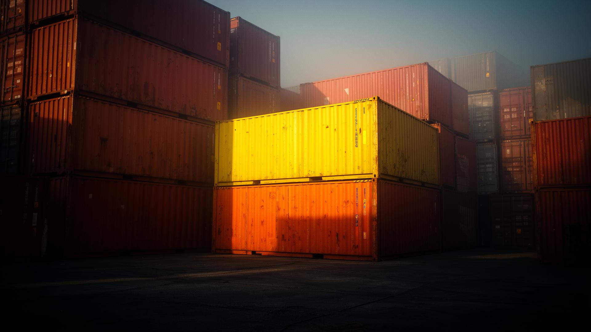 Stack of shipping containers at golden hour